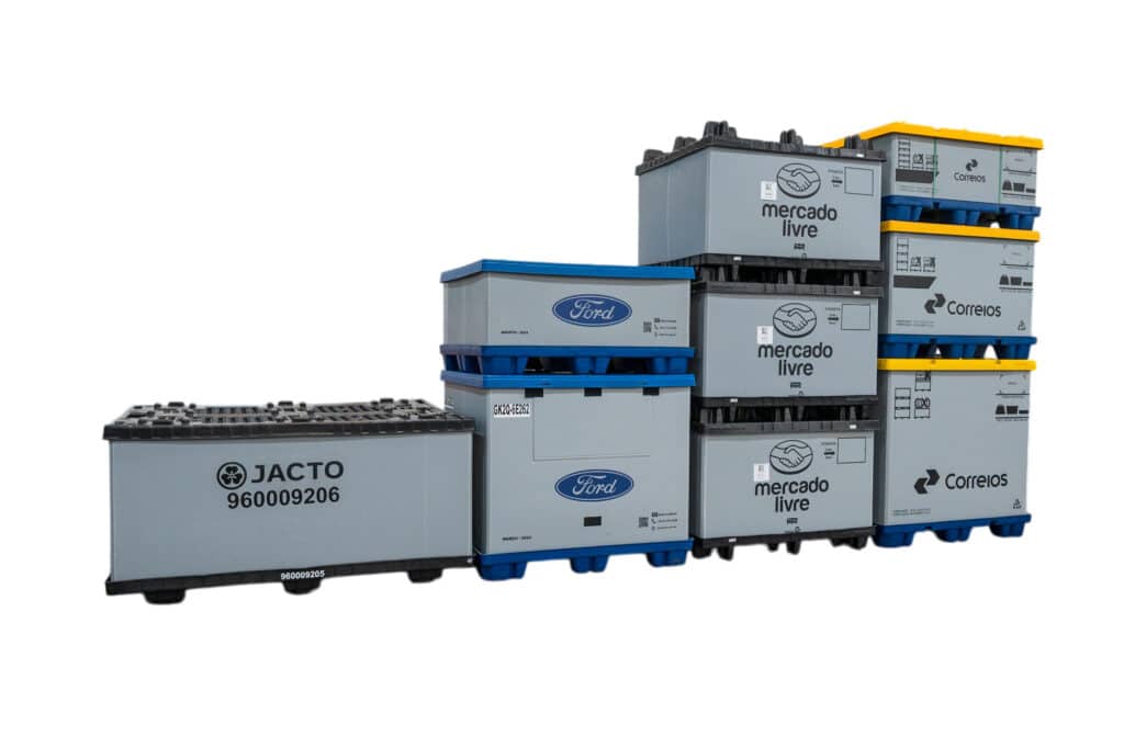 Aplicação uso integrado de pallets, caixas contêiner e tampas